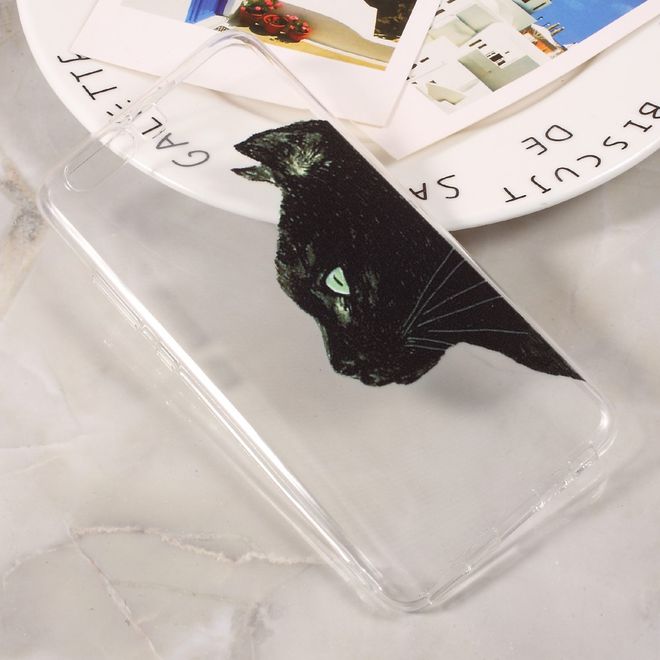 Huawei P10 Handycase - Ultradünne TPU Softcase - schwarze Katze