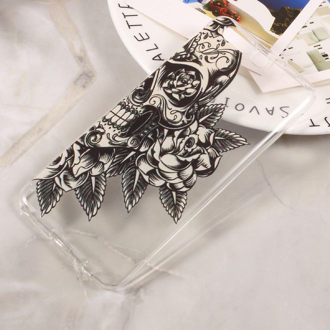 Huawei P10 Handycase - Ultradünne TPU Softcase - Skull und Rosen