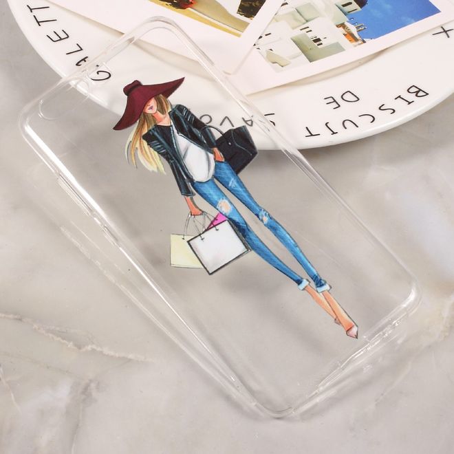 Huawei P10 Handycase - Ultradünne TPU Softcase - Modische Frau mit Tasche