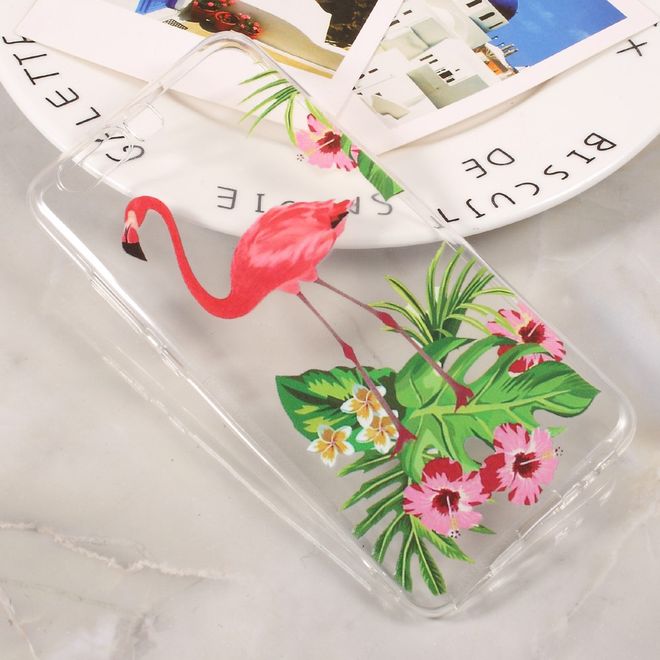 Huawei P10 Handycase - Ultradünne TPU Softcase - Flamingo und Blätter