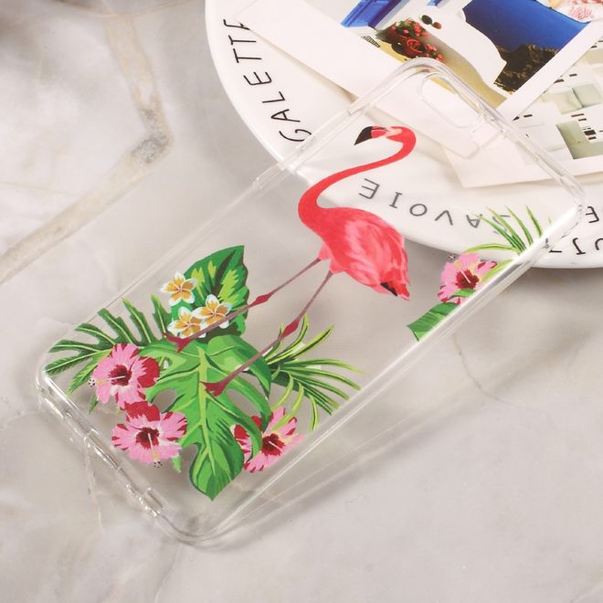 Huawei P10 Handycase - Ultradünne TPU Softcase - Flamingo und Blätter