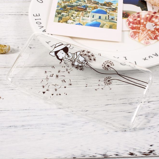 Huawei P10 Handy Hülle - TPU Softcase - Mädchen mit Flöte auf einem Löwenzahn
