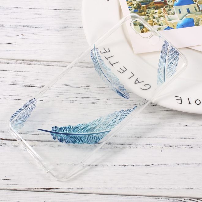 Hülle für Huawei P10 - HandyTPU Softcase - blaue Federn