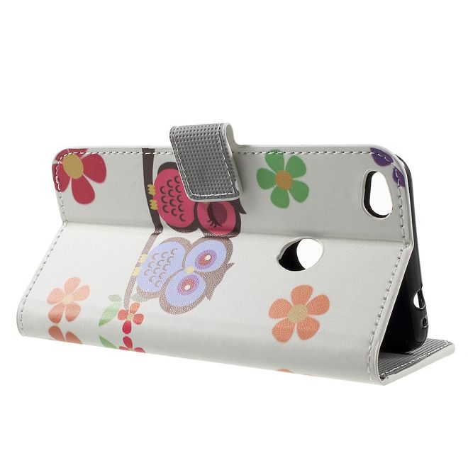 Huawei P8 Lite (2017) Handycase - Hülle aus Leder - verliebtes Eulenpärchen