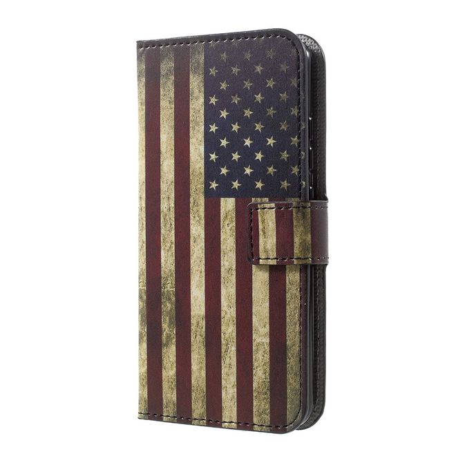 Huawei P10 Handycase - Hülle aus Leder - USA Flagge im Retrolook