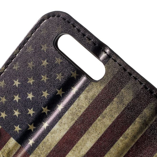 Huawei P10 Handycase - Hülle aus Leder - USA Flagge im Retrolook