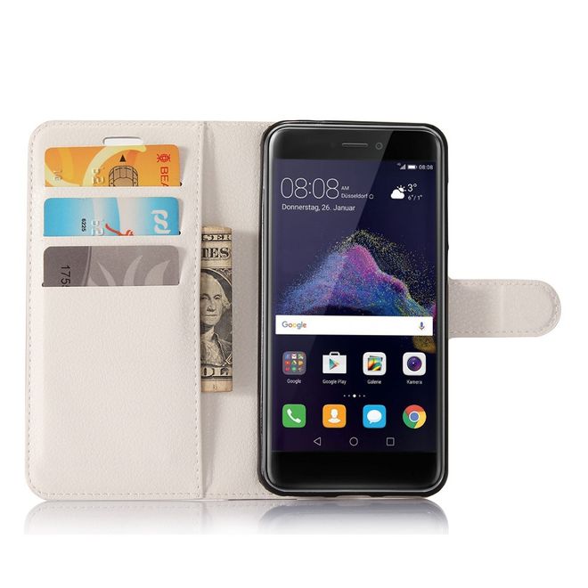 Huawei P8 Lite (2017) Handycover - Hülle aus Leder - mit Litchitextur - weiss