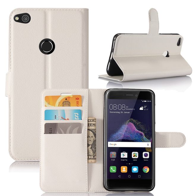 Huawei P8 Lite (2017) Handycover - Hülle aus Leder - mit Litchitextur - weiss