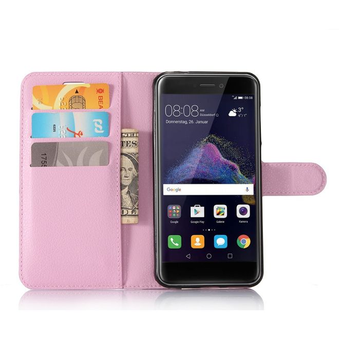 Huawei P8 Lite (2017) Handycover - Hülle aus Leder - mit Litchitextur - pink