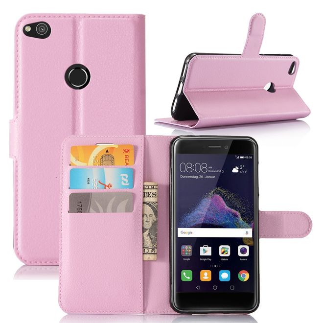 Huawei P8 Lite (2017) Handycover - Hülle aus Leder - mit Litchitextur - pink