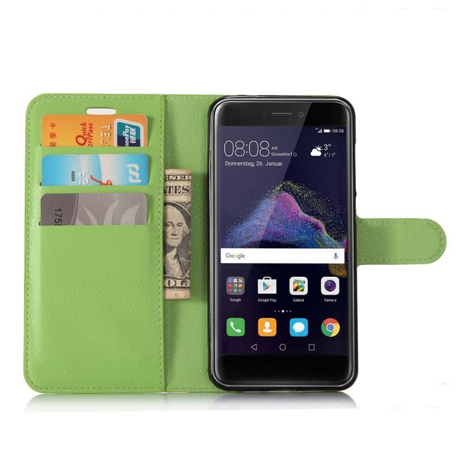 Huawei P8 Lite (2017) Handycover - Hülle aus Leder - mit Litchitextur - grün