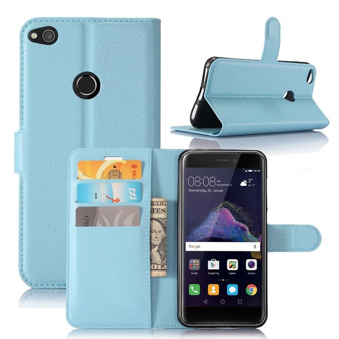 Huawei P8 Lite (2017) Handycover - Hülle aus Leder - mit Litchitextur - blau