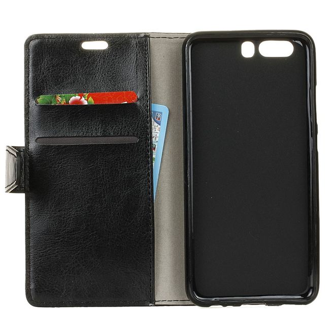 Huawei P10 Handy Case - Crazy Horse Leder Flip Case - schwarz