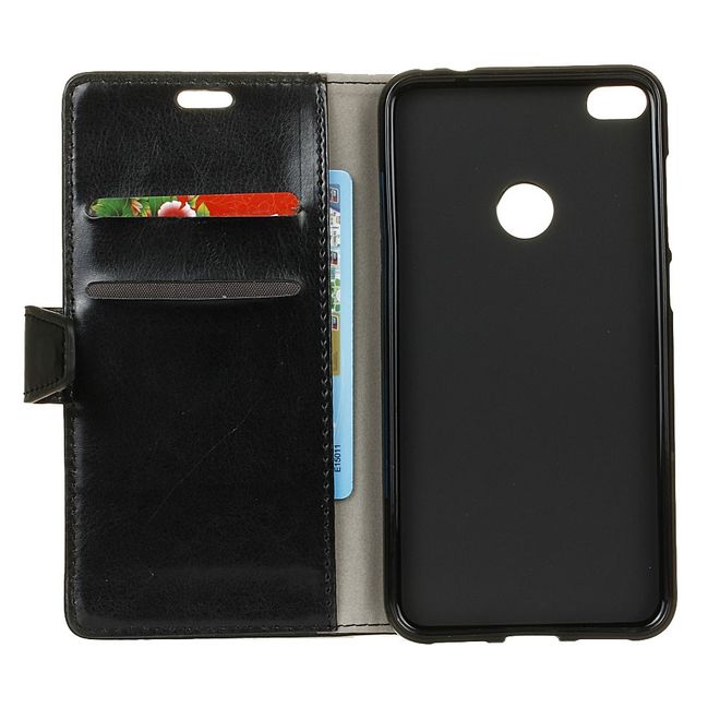Huawei P8 Lite (2017) Handy Case - Crazy Horse Leder Flip Case - schwarz