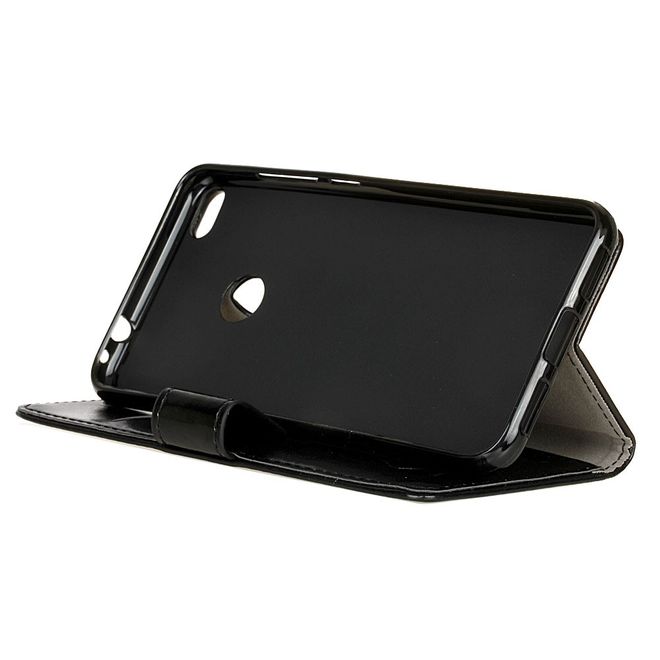 Huawei P8 Lite (2017) Handy Case - Crazy Horse Leder Flip Case - schwarz