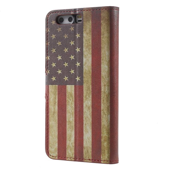 Handy Hülle für Huawei P10 Plus - Case aus Leder - USA Flagge im Retrolook