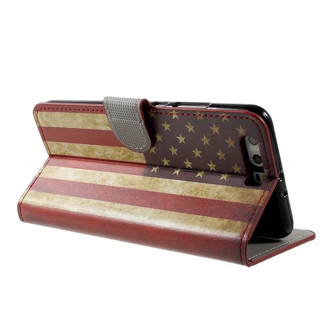 Handy Hülle für Huawei P10 Plus - Case aus Leder - USA Flagge im Retrolook