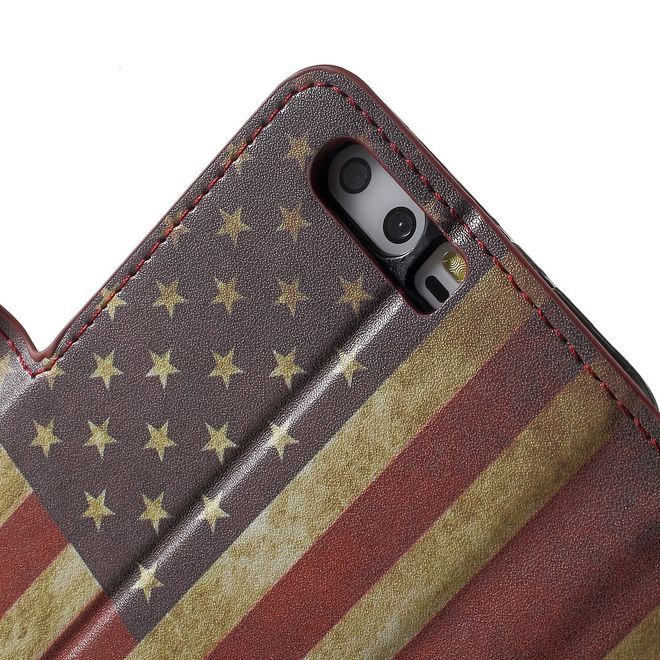 Handy Hülle für Huawei P10 Plus - Case aus Leder - USA Flagge im Retrolook