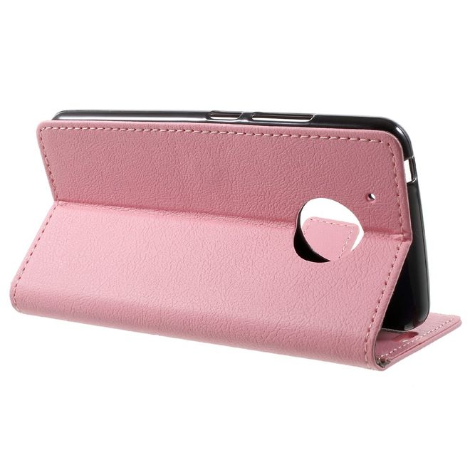 Motorola Moto G5 Handy Hülle - Cover aus Leder - mit Standfunktion - pink