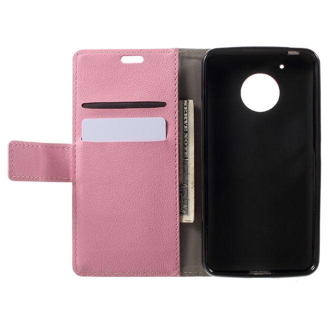 Motorola Moto G5 Handy Hülle - Cover aus Leder - mit Standfunktion - pink