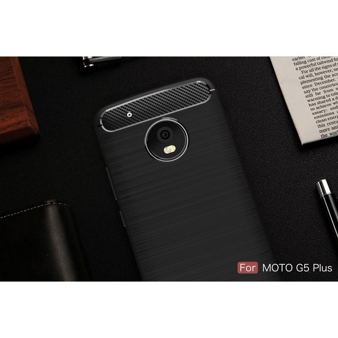 Motorola Moto G5 Plus Handy Case - Hülle aus elastischem TPU Plastik - mit Karbonmuster - schwarz