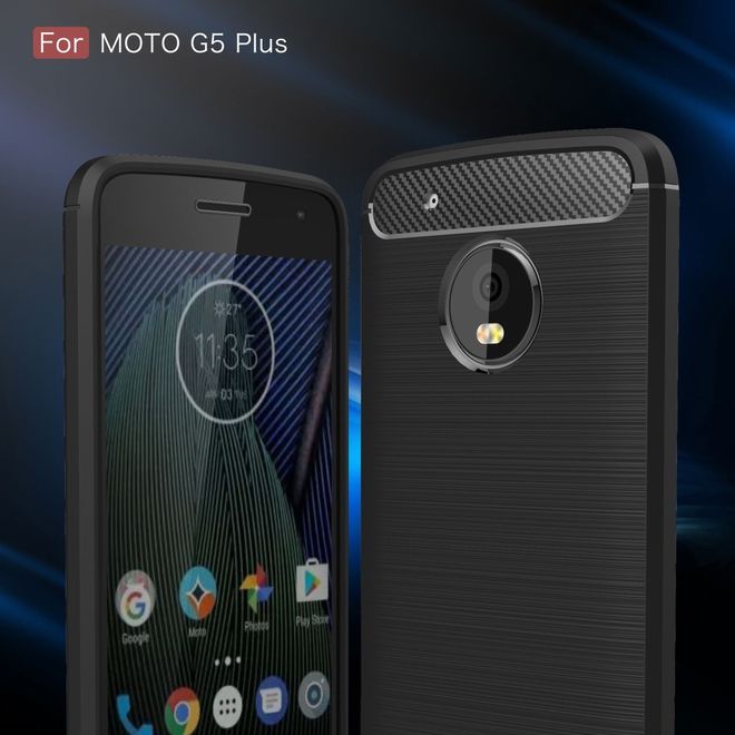 Motorola Moto G5 Plus Handy Case - Hülle aus elastischem TPU Plastik - mit Karbonmuster - schwarz