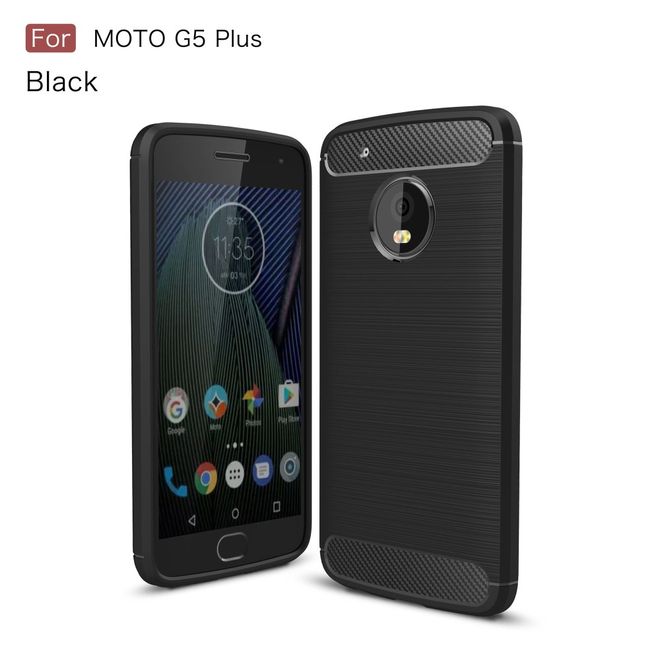Motorola Moto G5 Plus Handy Case - Hülle aus elastischem TPU Plastik - mit Karbonmuster - schwarz
