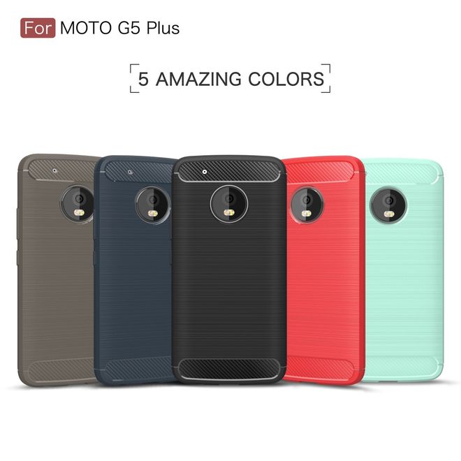 Motorola Moto G5 Plus Handy Case - Hülle aus elastischem TPU Plastik - mit Karbonmuster - rot