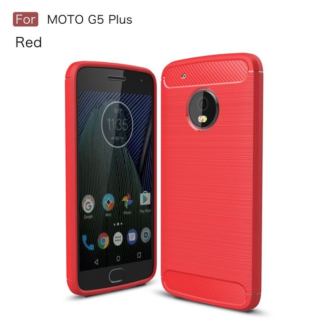 Motorola Moto G5 Plus Handy Case - Hülle aus elastischem TPU Plastik - mit Karbonmuster - rot
