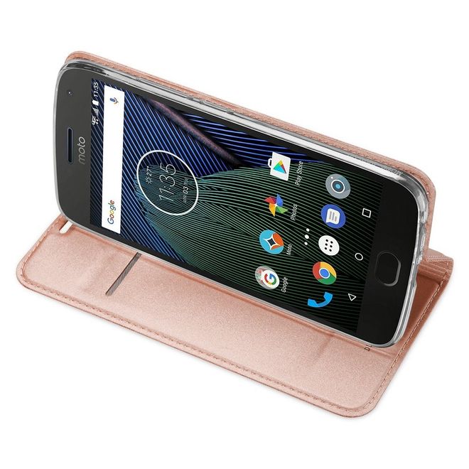 Handyhülle für Motorola Moto G5 Plus - Leder Flip Case - mit Visitenkartenfach - rosegold
