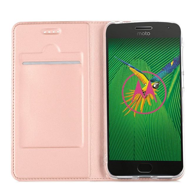 Handyhülle für Motorola Moto G5 Plus - Leder Flip Case - mit Visitenkartenfach - rosegold