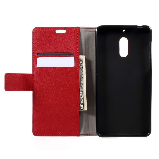 Nokia 6 Hülle - Handy Case aus Leder - mit Standfunktion - rot