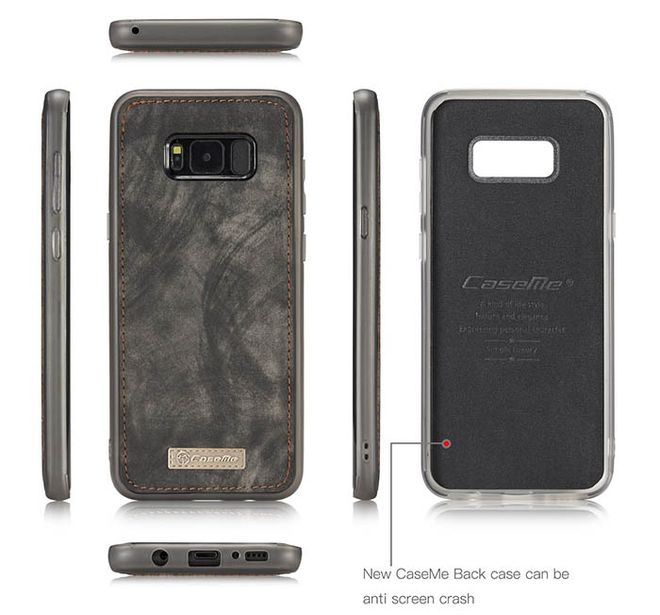 Caseme - Leder Portemonnaie mit abnehmbarer Plastik Hülle für Samsung Galaxy S8 Plus - kaffeefarben