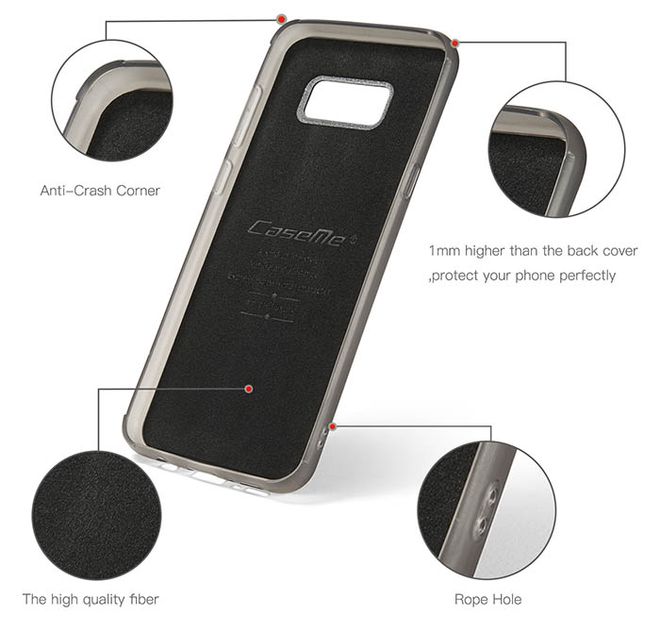 Caseme - Leder Portemonnaie mit abnehmbarer Plastik Hülle für Samsung Galaxy S8 Plus - kaffeefarben