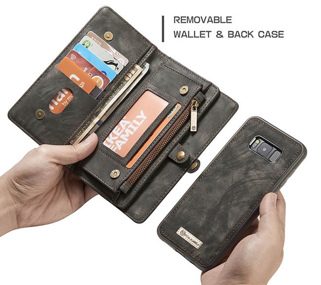 Caseme - Leder Portemonnaie mit abnehmbarer Plastik Hülle für Samsung Galaxy S8 Plus - kaffeefarben