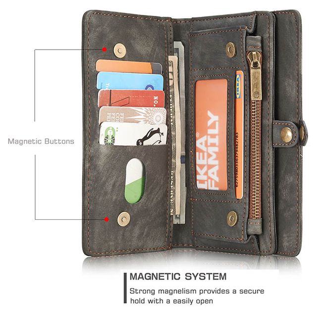 Caseme - Leder Portemonnaie mit abnehmbarer Plastik Hülle für Samsung Galaxy S8 Plus - kaffeefarben