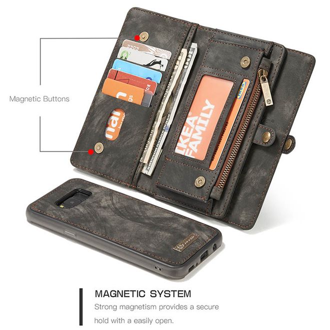 Caseme - Leder Portemonnaie mit abnehmbarer Plastik Hülle für Samsung Galaxy S8 Plus - kaffeefarben