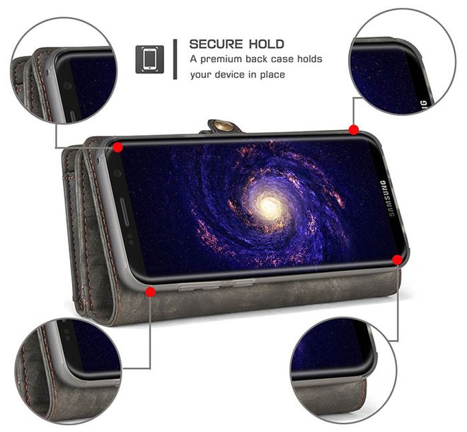 Caseme - Leder Portemonnaie mit abnehmbarer Plastik Hülle für Samsung Galaxy S8 Plus - kaffeefarben