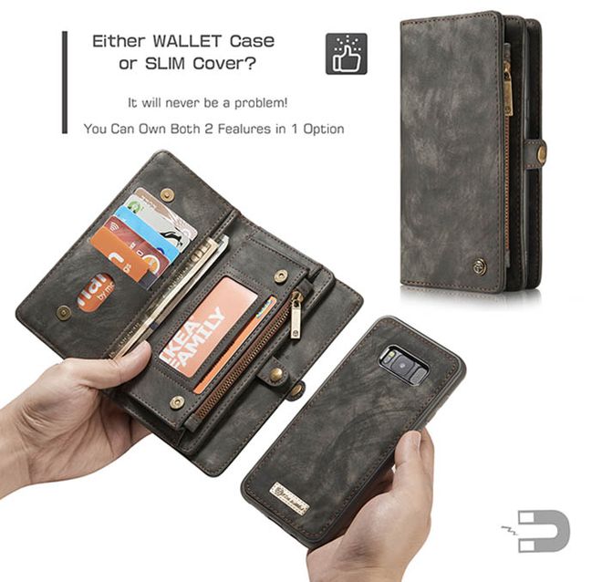 Caseme - Leder Portemonnaie mit abnehmbarer Plastik Hülle für Samsung Galaxy S8 Plus - kaffeefarben