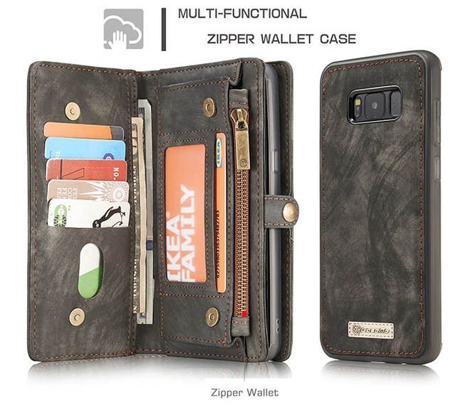 Caseme - Leder Portemonnaie mit abnehmbarer Plastik Hülle für Samsung Galaxy S8 Plus - kaffeefarben