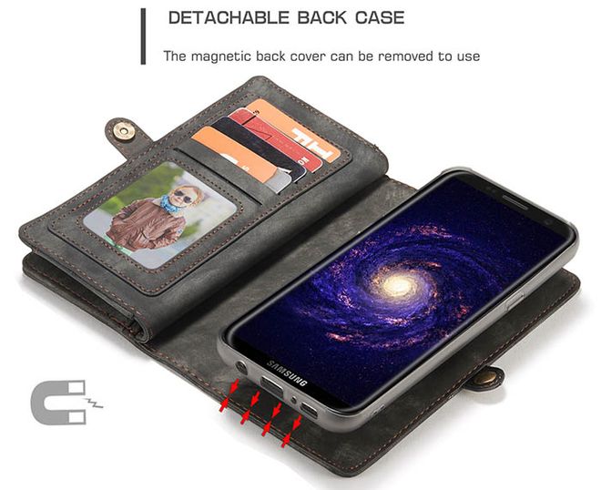Caseme - Leder Portemonnaie mit abnehmbarer Plastik Hülle für Samsung Galaxy S8 Plus - kaffeefarben