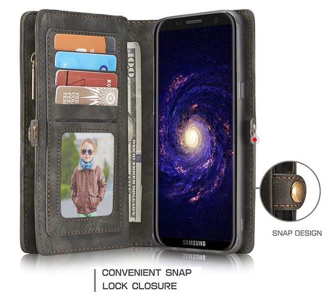 Caseme - Leder Portemonnaie mit abnehmbarer Plastik Hülle für Samsung Galaxy S8 Plus - kaffeefarben