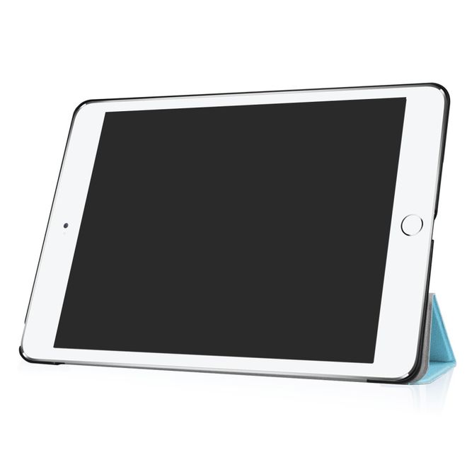 Étui pour tablette iPad 9,7 pouces (2017 et 2018) - Étui intelligent en cuir - Pliable en trois parties - Bleu clair