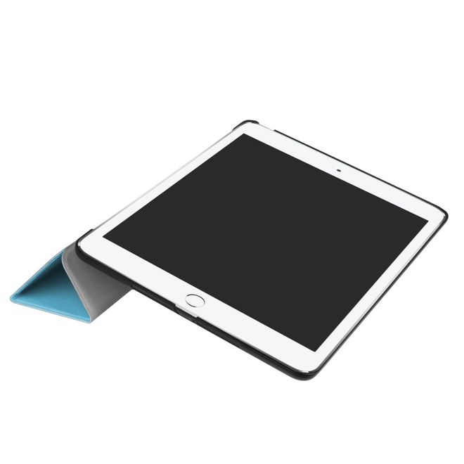 Étui pour tablette iPad 9,7 pouces (2017 et 2018) - Étui intelligent en cuir - Pliable en trois parties - Bleu clair