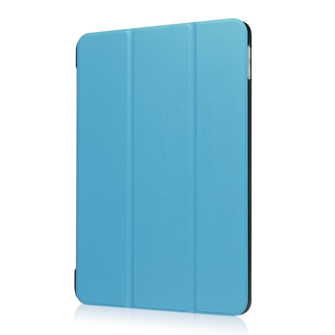 Étui pour tablette iPad 9,7 pouces (2017 et 2018) - Étui intelligent en cuir - Pliable en trois parties - Bleu clair