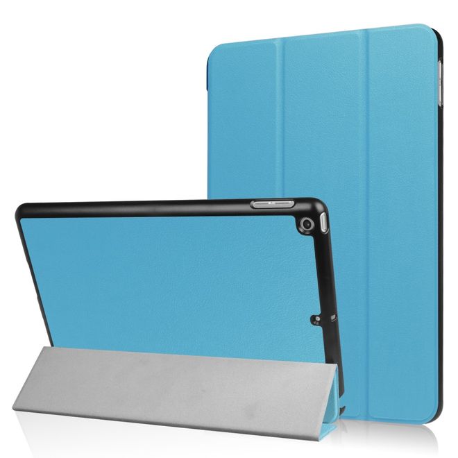 Étui pour tablette iPad 9,7 pouces (2017 et 2018) - Étui intelligent en cuir - Pliable en trois parties - Bleu clair