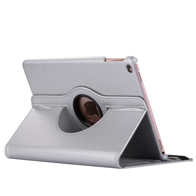 iPad 9.7 (2017 &amp; 2018) Case - Leather Tablet Case - 360° Rotatable with Lychee Texture - Silver