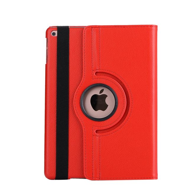 Étui pour iPad 9,7 pouces (2017 et 2018) - Étui en cuir pour tablette - Rotation à 360° - Texture litchi - Rouge