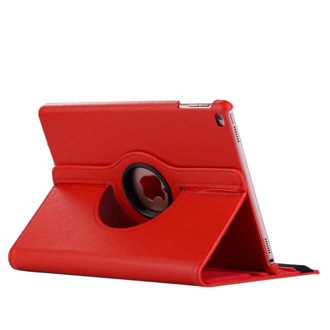 Étui pour iPad 9,7 pouces (2017 et 2018) - Étui en cuir pour tablette - Rotation à 360° - Texture litchi - Rouge