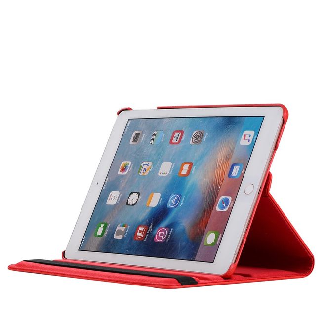 Étui pour iPad 9,7 pouces (2017 et 2018) - Étui en cuir pour tablette - Rotation à 360° - Texture litchi - Rouge